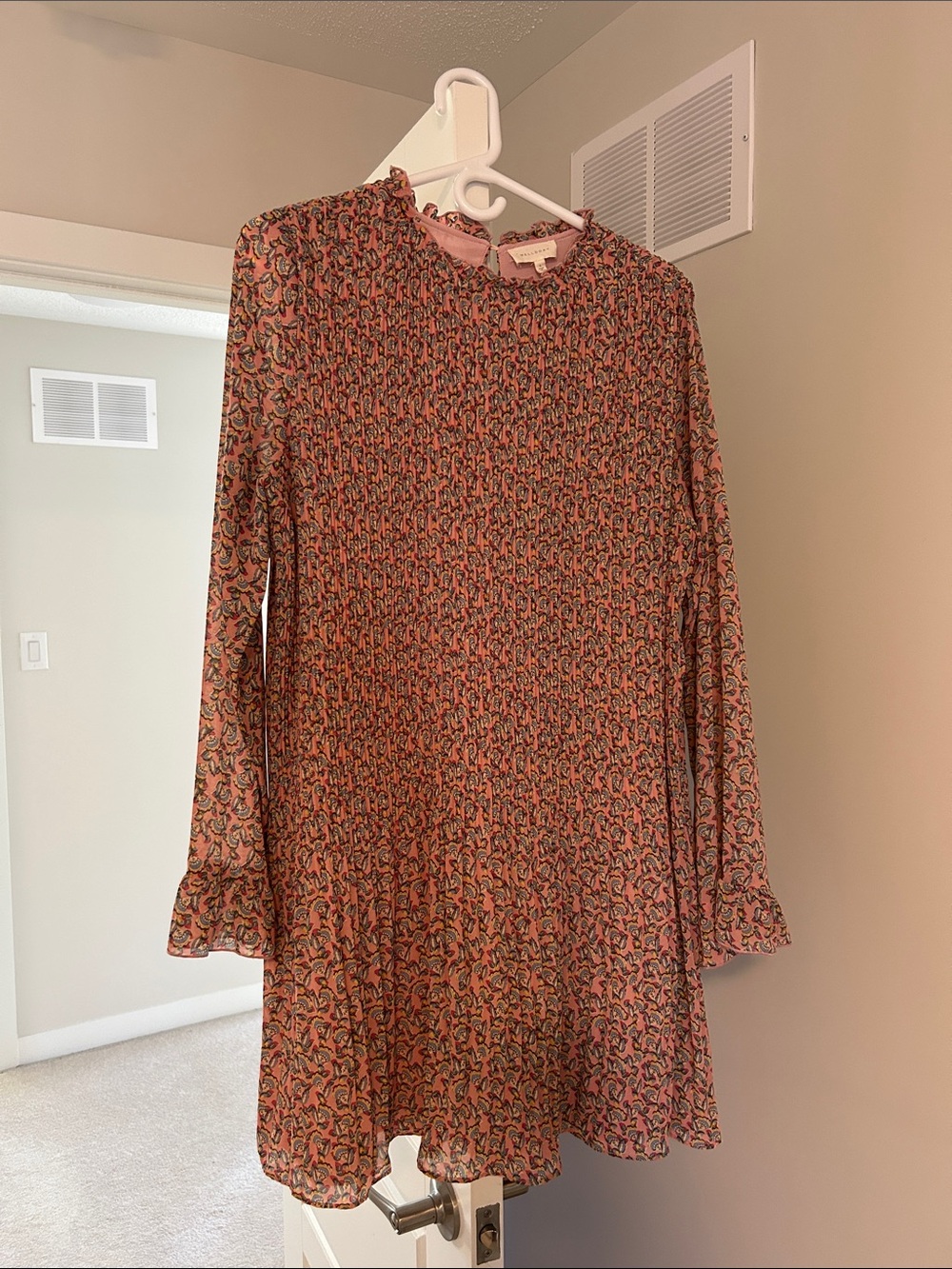 MELLODAY Pink Floral Long-Sleeve Ruffle-Hem Mini Dress